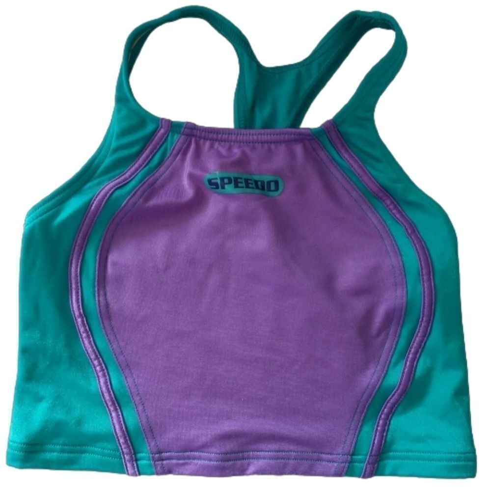 Speedo Swimsuit Top Girls‎ Sz 12 Swim Bathing Colorblock Purple Teal Racerback